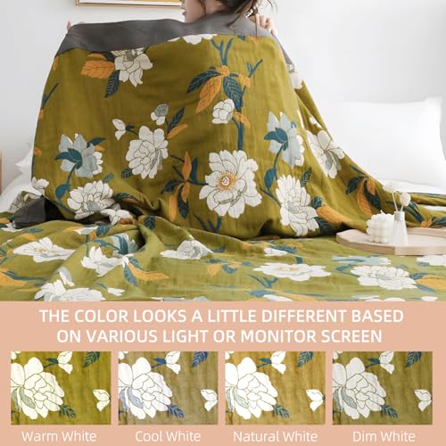 Boho Throw Blanket for Couch Bed, 100% Cotton Soft Rustic Quilt - color: Flower Branch, size: 80''x 90''