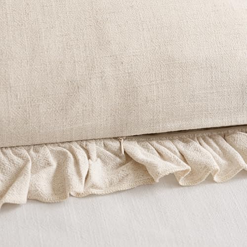 Foindtower Linen Fringe Ruffle Throw Pillow Covers 18×18 Inch Natural Beige - color: Natural Beige, size: 18" x 18" (Pack of 2)