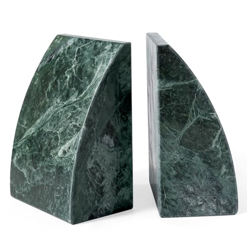 Koville Marble Bookends for Shelves, 8Lbs Large Stone Bookends for Heavy Books, Non-Slip Heavy Duty Book Stopper, Modern Decorative Book Ends for Bookshelf Table Home Decor(Green) - color: Sail-green