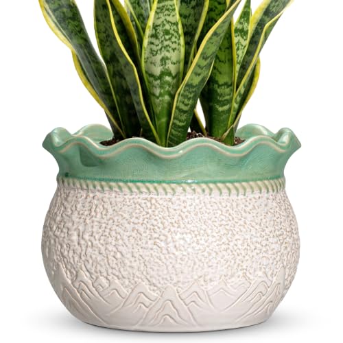 10 Inch Planter, Ceramic Indoor Plant Pots, White-Green - color: White-green, size: 10 Inch