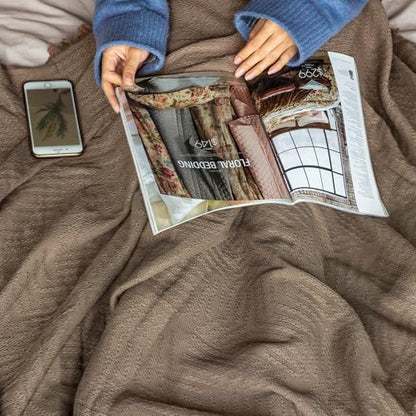 GLORY SEASON 100% Cotton Throw Blanket in Brown Jacqard Weave Fabric with Fringe Soft All Season Cover for Bed Couch and Living Room Sofa,Chair 50x60 Inches - color: Brown