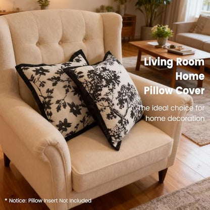 Maple Leaf Plant Pillow Cover for Couch Modern Cream Style Pillow Covers Snow Neil Courtyard Living Room Home Pillow Cover for Living Room Sofa Bed,2-Pack Set (Black, 18 * 18 inch) - color: Leaf+branch Black