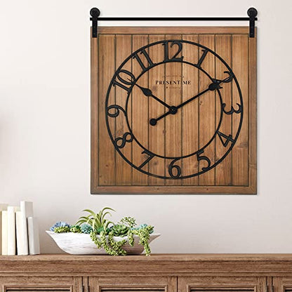 Presentime Farmhouse Barn Door Clock - color: Brown Wood