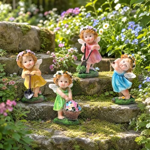 XJar Garden Fairy Figurine, Hand Painted Resin Yard Decor Statue - color: Flower Fairy Gardener-blue