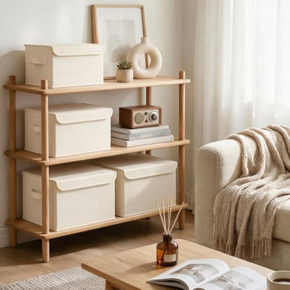 Storage Bin with Lid, Closet Boxes, 2 Pack, Beige, 10.2x7.9x6.7 In - color: Beige, size: Small（2 Pack）