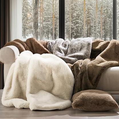 EverGrace Faux Chinchilla Fur Throw Blanket, 72"x90", Arctic White - color: Arctic White, size: 72"x90"