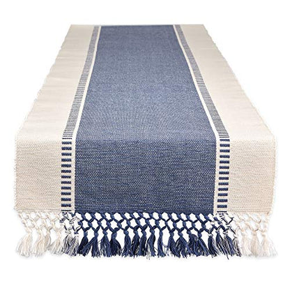 DII Dobby Stripe Table Runner, 13x72, French Blue & Cream Background - color: French Blue, size: 13x72"