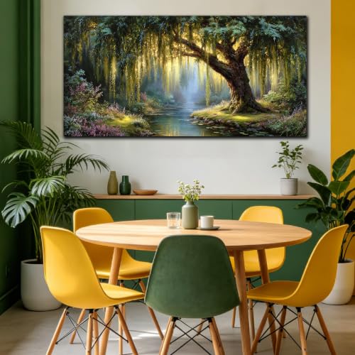 Green Willow Tree Canvas Wall Art Large Botanical Nature Wall Painting - color: Green, size: 58"L x 29"W