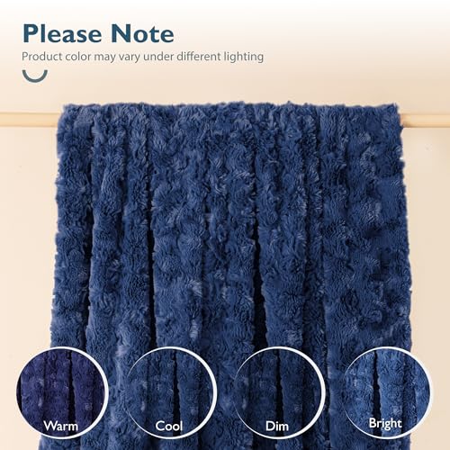 ALPHA HOME, Fluffy Polyester Throw Blanket, Throw Size, Navy - color: Navy, size: Throw