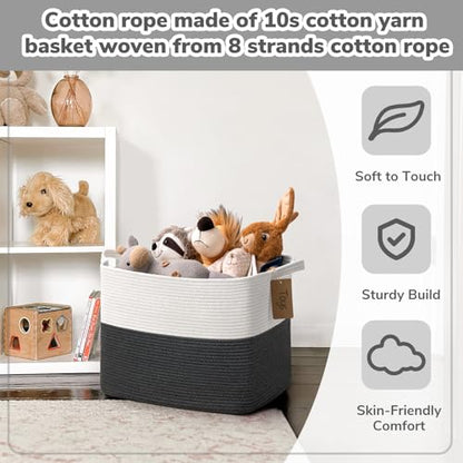 Goodpick 50L Large Woven Rope Storage Basket, Rectangle, Dark Gray - color: Dark Gray, size: 18"L x 14"W x 12"H