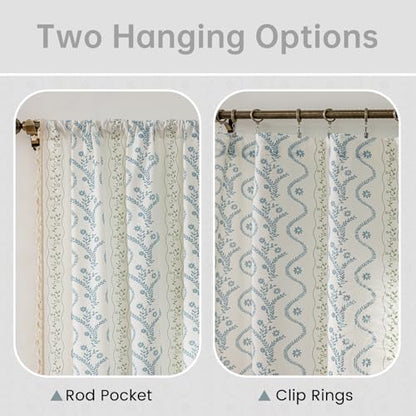 Light Blue Green Boho Floral Curtains 63 Inches Long 2 Panels - color: Blue Green, size: 55"W x 63"L (Pack of 2)