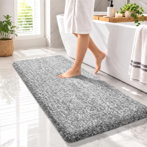 Yimobra Bathroom Runner Rug Non Slip Washable 56x24, Bath Mat, Gray&White - color: Light Gray and White, size: 56" X 24"