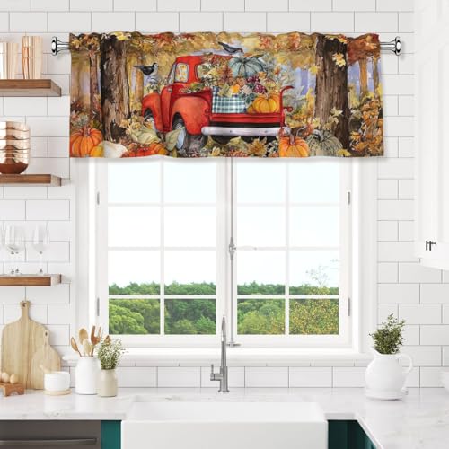 Autumn Pumpkin Curtain Valance 54x18 Inches Window Treatment Rod Pocket Valance for Kitchen Bathroom Bedroom - color: Autumn Pumpkin