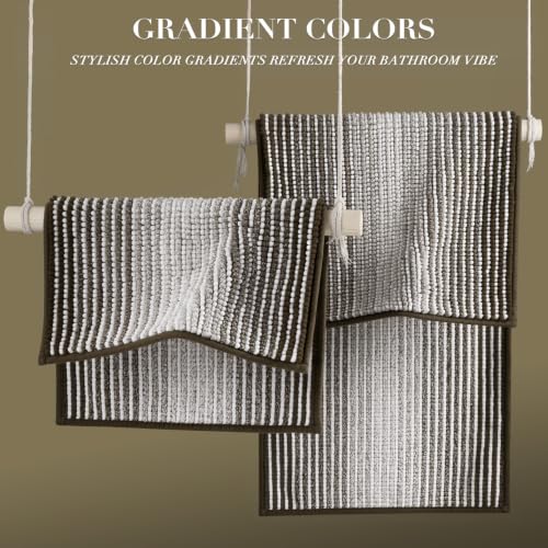 BSICPRO Bathroom Rugs Sets 2 Piece, Non Slip Striped Bath Mats, Latte - color: Latte, size: 20" x 32" Plus 16" x 24"