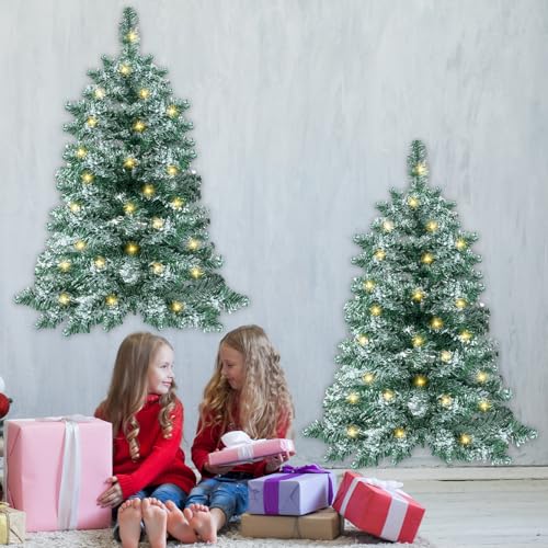 Blosssound 2 Feet Wall Christmas Tree Snow Flocked with Warm White Lights