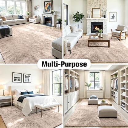 6x9 Fluffy Area Rug for Living Room: Soft Non-Slip Beige Bedroom Carpet - color: Beige, size: 6' x 9' (Rectangular)