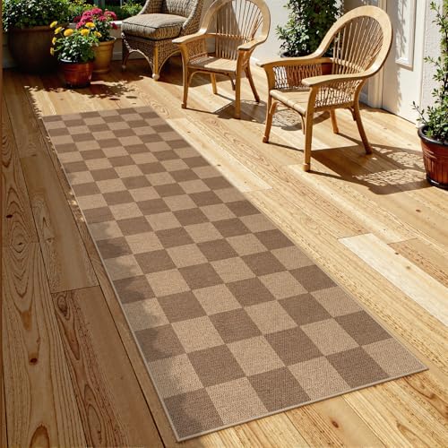 Lahome Checkered Easy Jute Kitchen Runner Rug, 2x8 Outdoor Rugs Washable - color: Nature/Checkerboard -1, size: 2'6" x 8' (Runner)