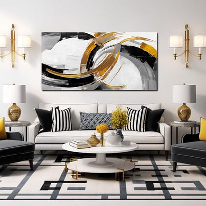 AUUZAIUA Abstract Wall Art Black White and Gold Canvas Prints 24"X48" - color: white, size: 24"L x 48"W