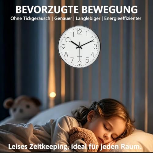 Silent Wall Clocks Battery Operated 8 Inch, Analog Wall Clock with Oversized Number Tempered Glass Clock Face, Black Quartz Non Ticking Wall Clocks for Living Room Bedroom Kitchen Office - color: White, size: 8 Inch