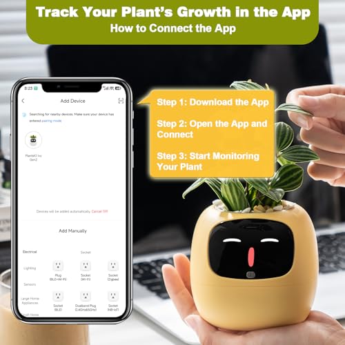 PLANTSIO Smart Plant Pot with Screen, 80ml Self-Watering Planter Yellow - color: Yellow