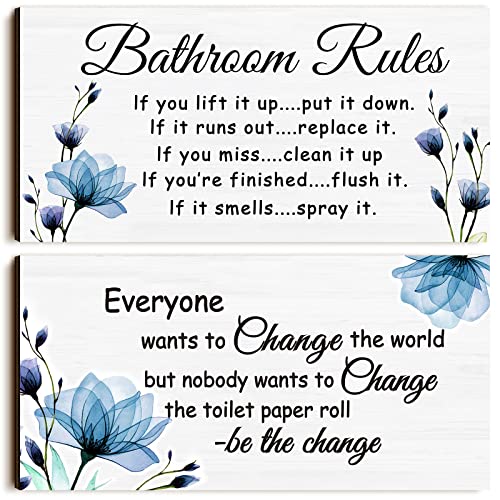 Jetec 2 Pcs Funny Bathroom Signs Wall Decor Farmhouse,Blue Floral - style: Blue Floral