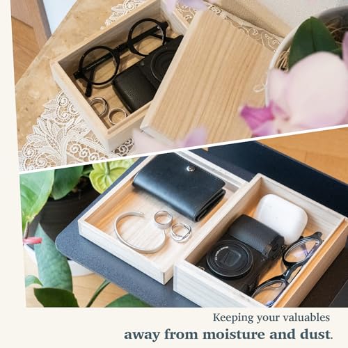 Wooden Keepsake Box for Photos & Memories, Japanese Kiribako Storage for Letters & Postcards, 5.9 x 4.15 x 1.8 in