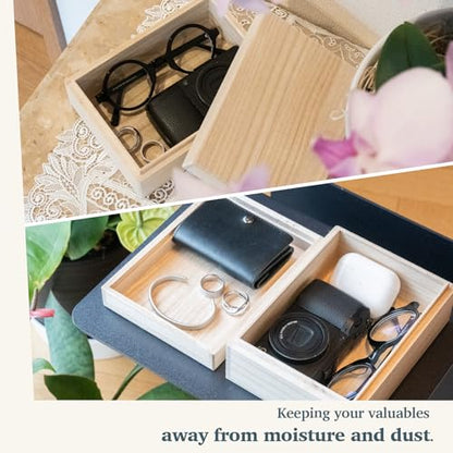 Wooden Keepsake Box for Photos & Memories, Japanese Kiribako Storage for Letters & Postcards, 5.9 x 4.15 x 1.8 in