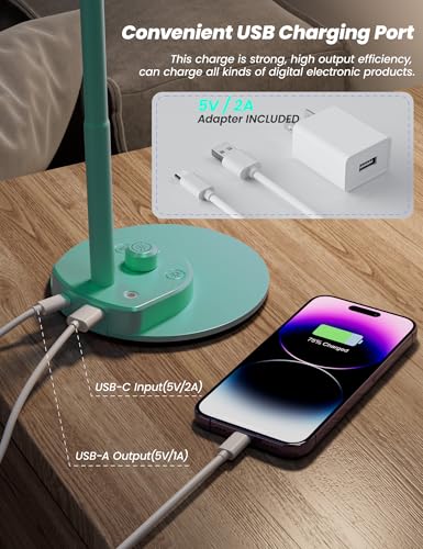BOHON LED Desk Lamp with USB Charging Port, 3 Color Modes Dimmable, Teal - color: Teal