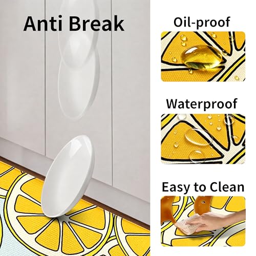 Kitchen Rugs for Floor 2 Pcs Memory Foam Padded Anti Fatigue Kitchen Mat - color: Lemon