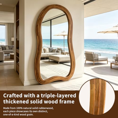 71"x33.5" Irregular Full Length Mirror with 3-Layer Wood Frame - color: Natural, size: 71"L x 33.5"W