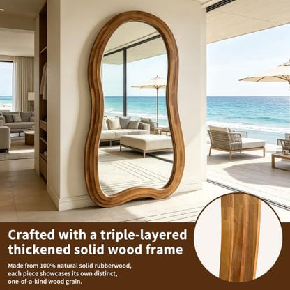 71"x33.5" Irregular Full Length Mirror with 3-Layer Wood Frame - color: Natural, size: 71"L x 33.5"W