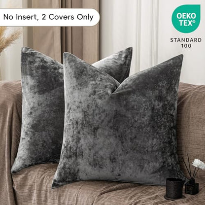 PHF Truly Velvet Euro Shams 26" x 26", Dark Grey, No Insert, 2 Pack - color: Dark Grey, size: 26" x 26" (Pack of 2)