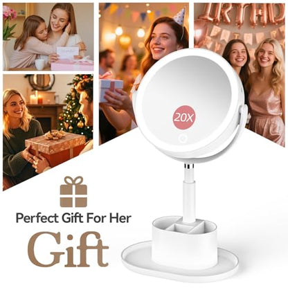 20X Magnifying Mirror with Lights and Storage, Double Sided Vanity Mirror - color: White