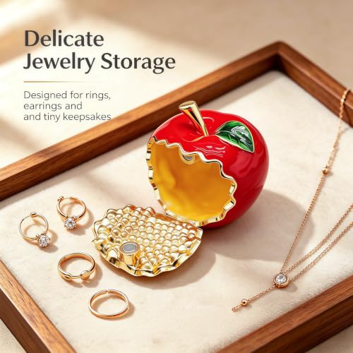Cute Apple Metal Jewelry Box Daisy Trinket Organizer Storage Gift For Women - color: apple-red