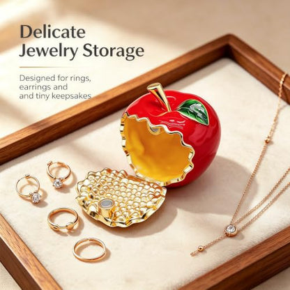 Cute Apple Metal Jewelry Box Daisy Trinket Organizer Storage Gift For Women - color: apple-red