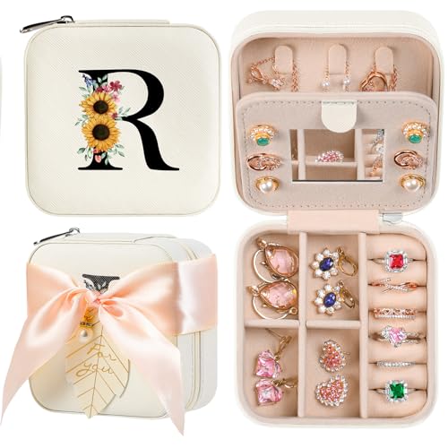 AYGXU Travel Jewelry Box for Women and Girls - Small Case With Initial A-Z - Teacher Gifts - color: white, size: R