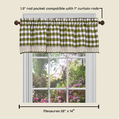 Buffalo Check Valance Curtains, 58 x 14 in, Sage Green & Ivory White Plaid - color: Sage, size: 58"W x 14"L (Pack of 1)