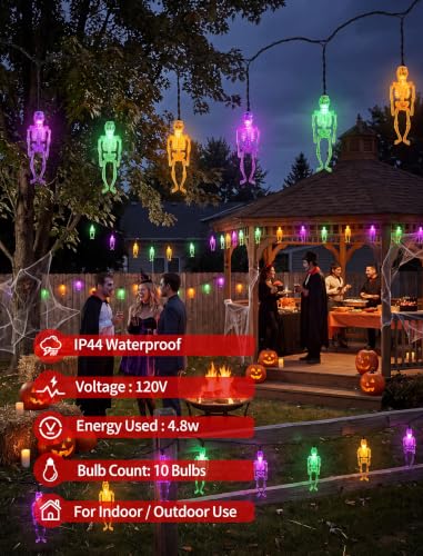 8.5FT Halloween String Lights Plug in with 10 LED Dropping Skeleton Lights - color: Dropping Skeleton Lights