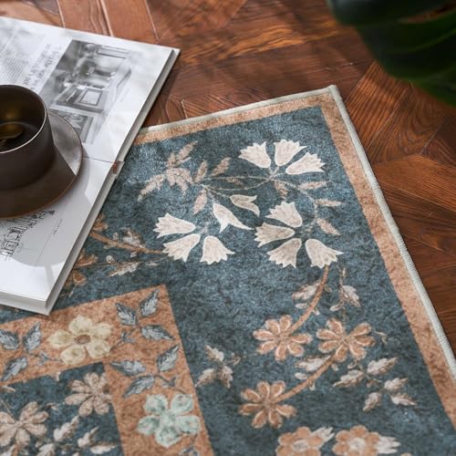 jinchan 3x8 Washable Hallway Runner Rug, Floral Non-Slip, Dark Blue - color: Dark Blue, size: 3' x 8' (Rectangular)