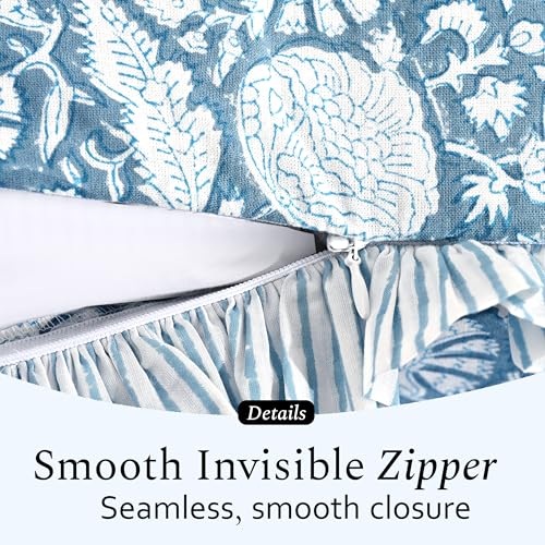 CPC Blue Meadow Block Print Ruffle Pillow Cover 18x18 Inch, Pack of 2 - color: Blue Meadow, size: 18" x 18" (Pack of 2)
