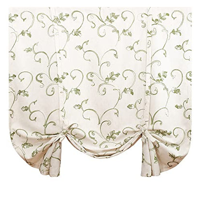 VOGOL Green Vine Embroidered Tie-Up Curtain Shade, 42 x 63 Inches - color: Green, size: 42"W x 63"L (Pack of 1)