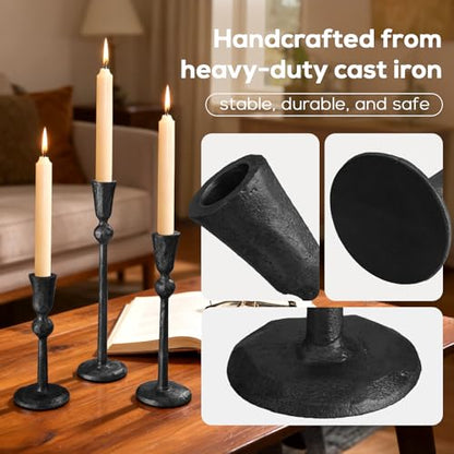 Set of 3 Antique Black Taper Candle Holders Cast Iron Candlestick Holder - color: Bkzt05-3a