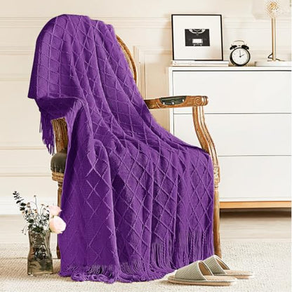 inhand Purple Knitted Throw Blanket for Couch and Bed, 50"x60" - color: Purple, size: 50"x60"