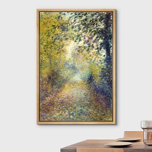 wall26 Framed Canvas Print Wall Art The Wood by Pierre Renoir People Historic Illustrations Fine Art Traditional Colorful Multicolor Ultra for Living Room, Bedroom, Office - 16"x24" Natural - color: In the Woods, size: 24"L x 16"W