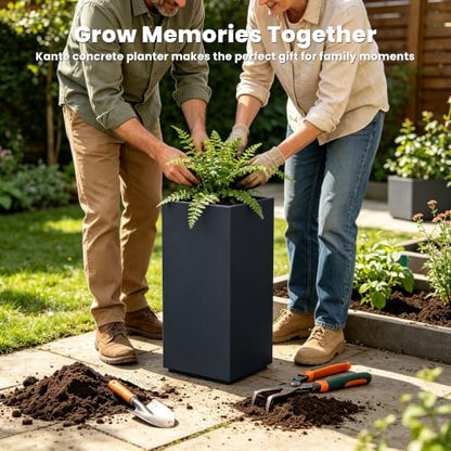 Kante Small Column Square Charcoal Concrete Planter 19.9" H, Outdoor - color: Charcoal, size: 19.9" H