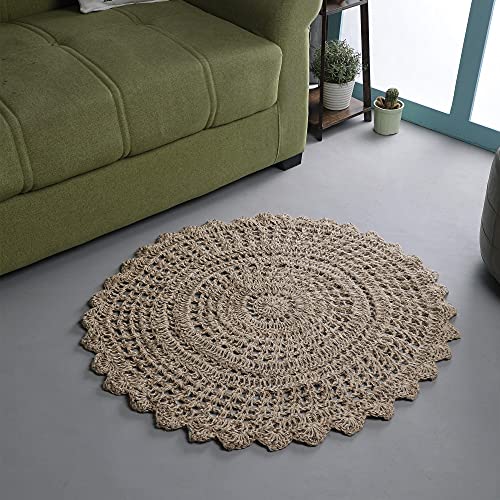 THE BEER VALLEY Jute Hand Crochet Rug 3 Feet Round - Natural - color: Natural, size: 3' (Round)