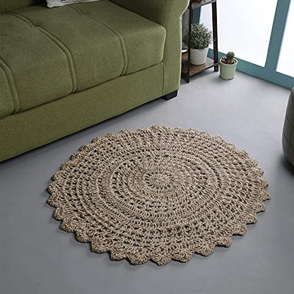 THE BEER VALLEY Jute Hand Crochet Rug 3 Feet Round - Natural - color: Natural, size: 3' (Round)