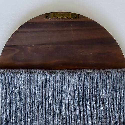 Macrame Wall Hanging Long Fringe Boho Wall Decor Handmade Wood 10" W*40" L - color: Espresso/Charcoal Gray/Caramel