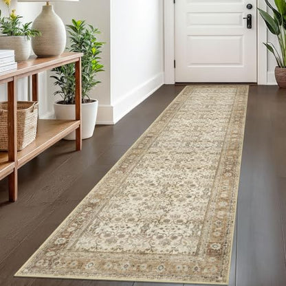 SIILOOM 2x8 Washable Runner Rug, Non Slip Soft Area Rug for Hallway Kitchen - color: Beige/Brown, size: 2' x 8' (Runner)