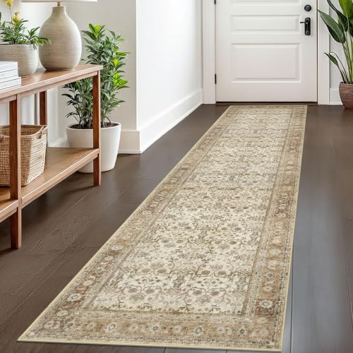 SIILOOM 2x8 Washable Runner Rug, Non Slip Soft Area Rug for Hallway Kitchen - color: Beige/Brown, size: 2' x 8' (Runner)